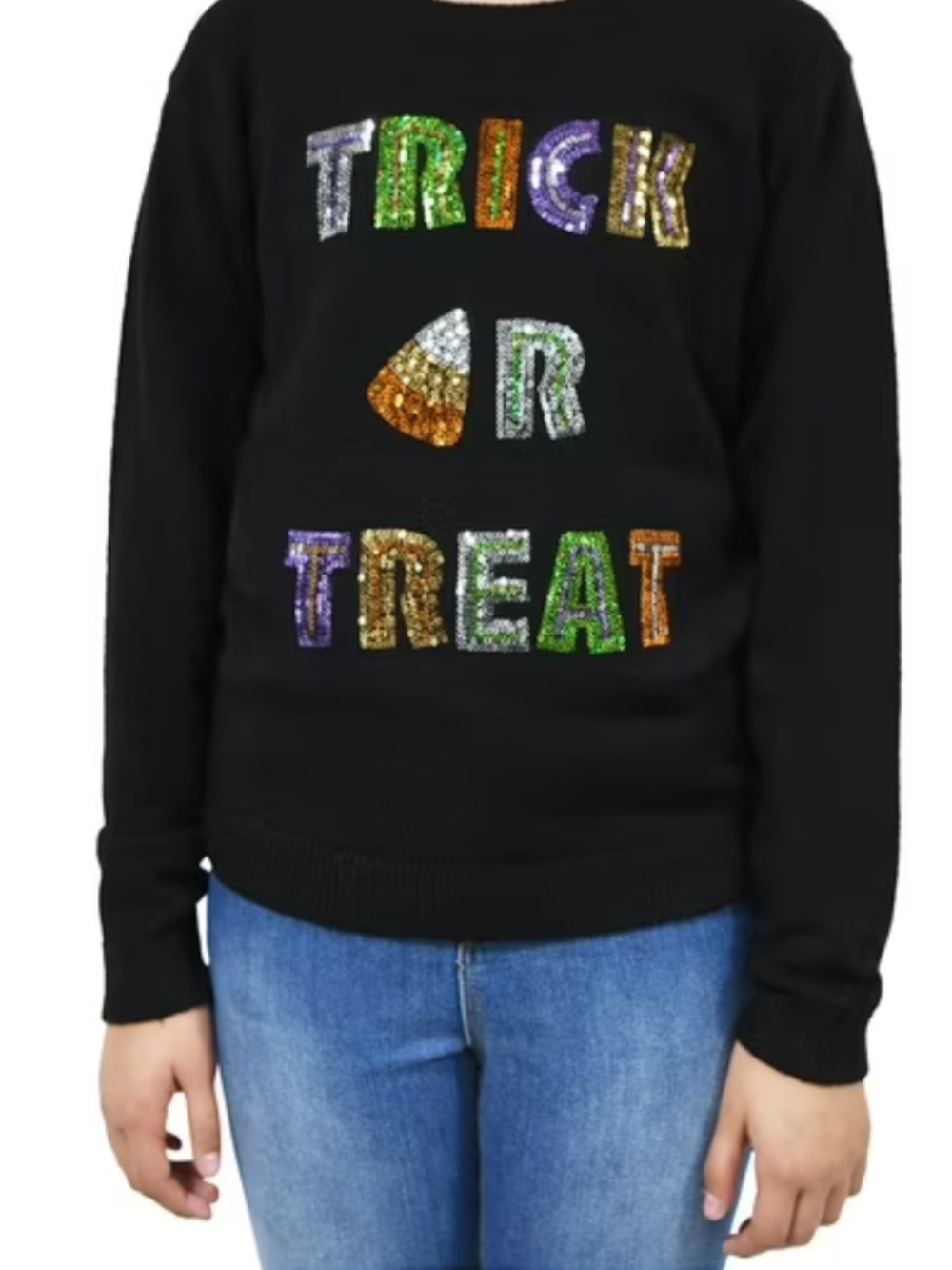 Zunie Black Kids Sequin "Trick or Treat" Sweater